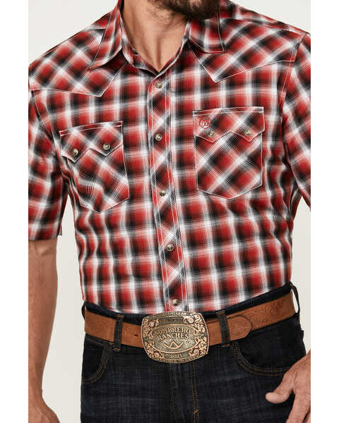 Image #3 - Wrangler Retro Men's Plaid Print Short Sleeve Snap Western Shirt, Red, hi-res