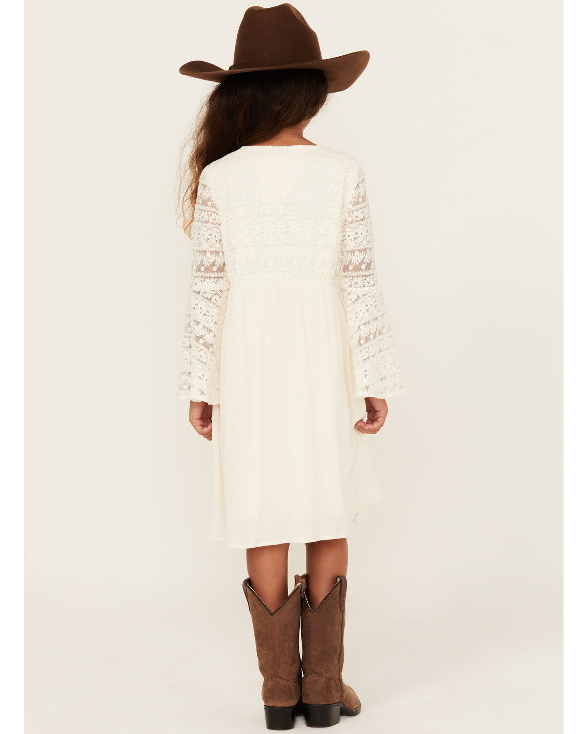 Image #4 - Shyanne Girls' Lace Long Sleeve Button-Down Mini Dress, Off White, hi-res