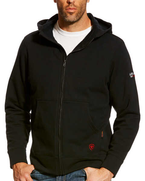 Image #1 - Ariat Men's FR DuraStretch Full Zip Hooded Work Jacket, Black, hi-res
