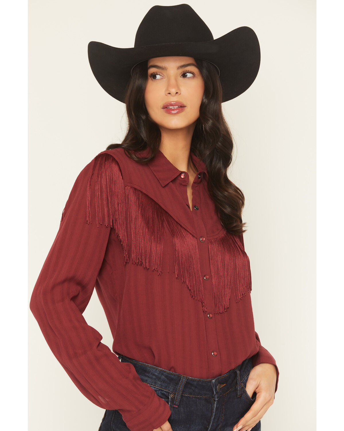Image #2 - Idyllwind Women's Revive Fringe Long Sleeve Snap Crinkle Shirt, Cherry, hi-res