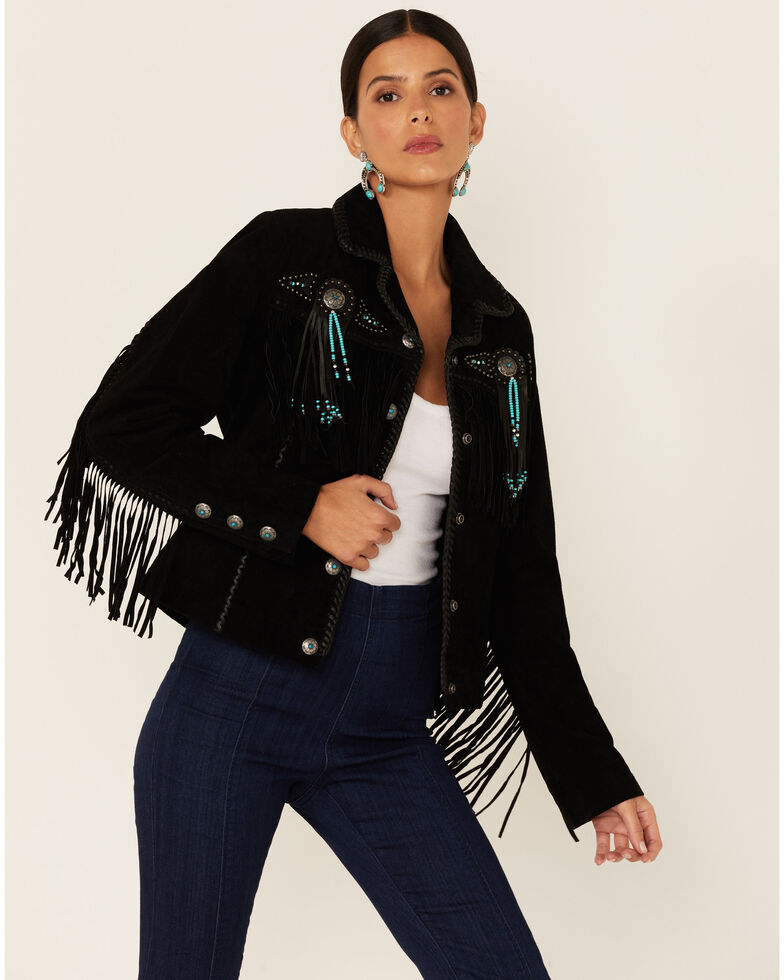 Scully Fringed Suede Leather Jacket, Black, hi-res