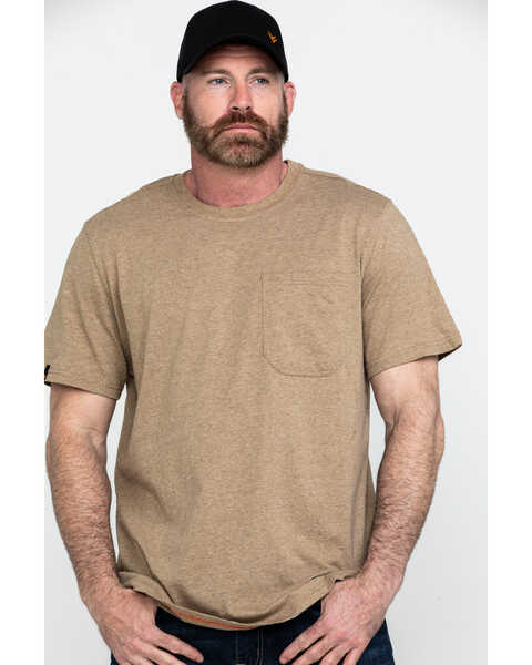 Hawx Men's Tan Pocket Crew Short Sleeve Work T-Shirt - Big , Tan, hi-res