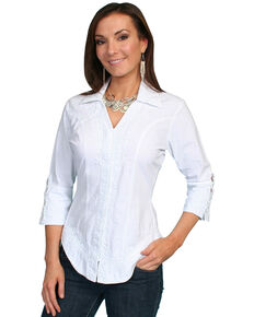 Scully 3/4 Length Sleeve Peruvian Cotton Top, White, hi-res