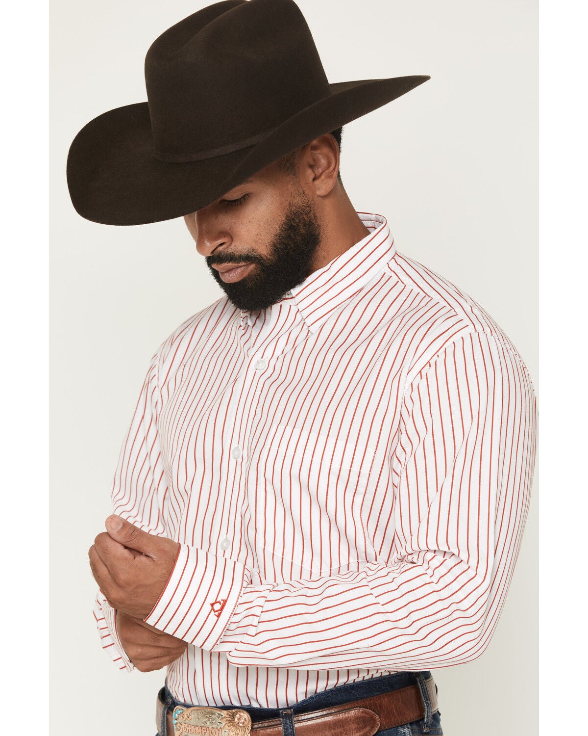 Image #2 - Wrangler X Cody Johnson Men's Striped Long Sleeve Button-Down Western Shirt, White, hi-res