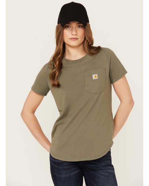 Carhartt Women's Force Relaxed Fit Midweight Short Sleeve Pocket Tee , Olive, hi-res