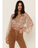 Image #1 - Lush Women's Cinch Detail Long Sleeve Blouse, Brown, hi-res