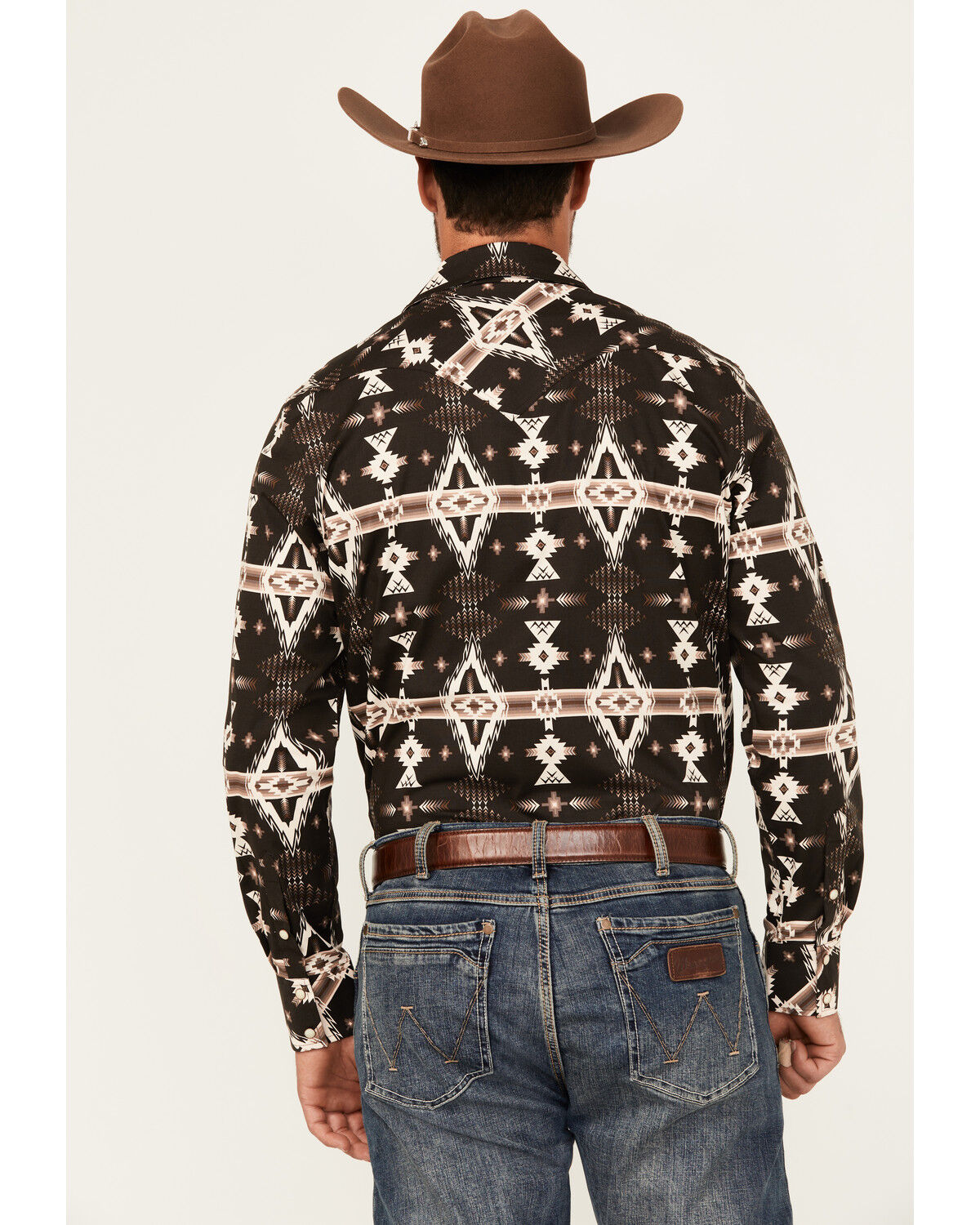 Image #4 - Rock & Roll Denim Men's Southwestern Print Long Sleeve Snap Stretch Western Shirt, Brown, hi-res
