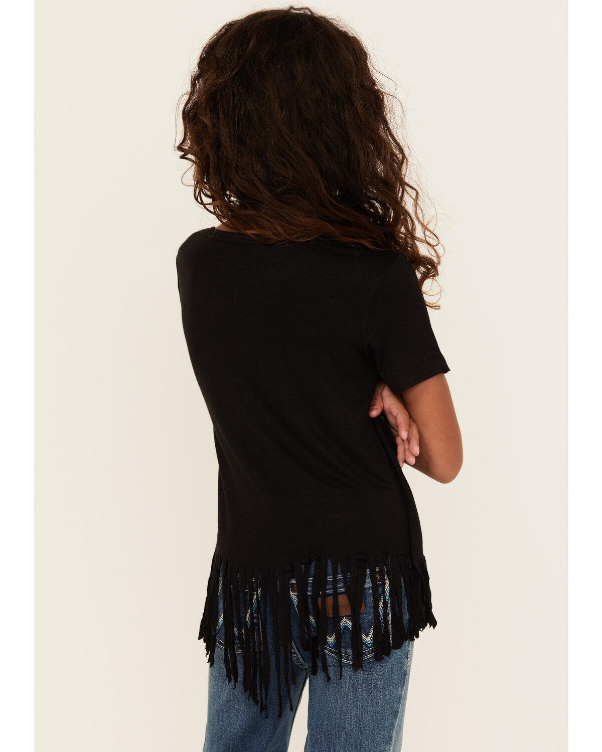 Image #4 - Cowgirl Hardware Girls' Bandana Fringe Short Sleeve Graphic Tee, Black, hi-res