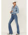 Image #4 - Shyanne Women's Stars & Stripes Print Cropped Frayed Hem Denim Jacket, Medium Wash, hi-res