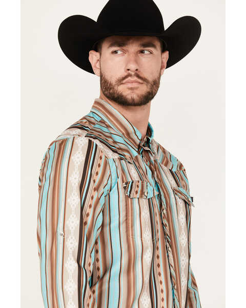 Image #2 - Rock & Roll Denim Men's Serape Striped Long Sleeve Performance Snap Western Shirt, Tan, hi-res
