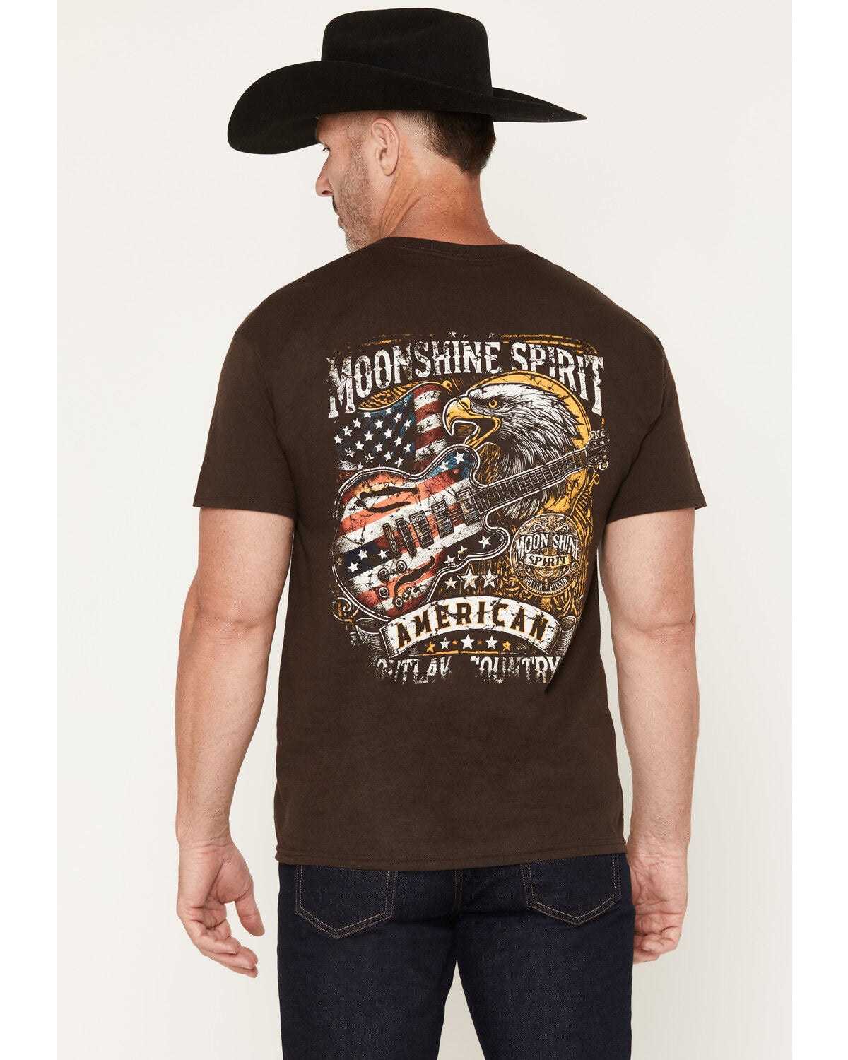 Image #1 - Moonshine Spirit&reg; Men's American Outlaw Short Sleeve Graphic T-Shirt, Chocolate, hi-res