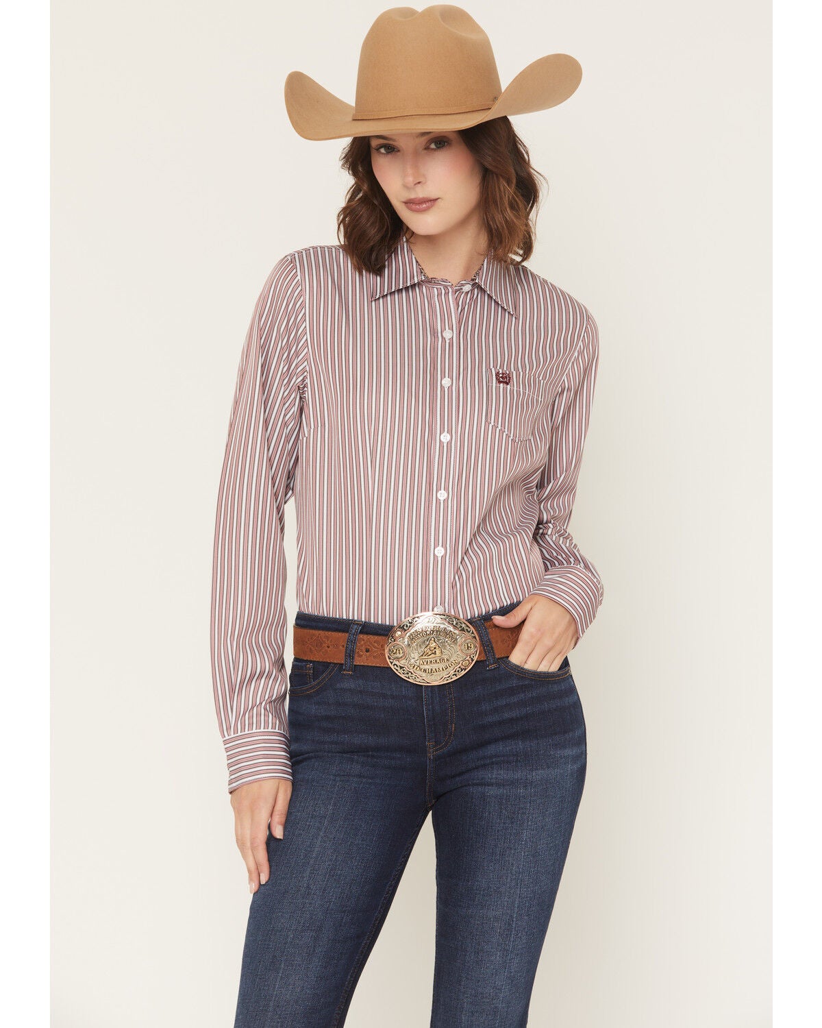 Cinch Women's TENCEL&trade; Striped Long Sleeve Button-Down Western Shirt, Multi, hi-res