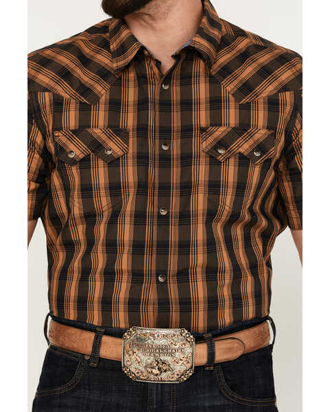 Image #3 - Cody James Men's Caliente Small Plaid Print Short Sleeve Western Snap Shirt, Turquoise, hi-res