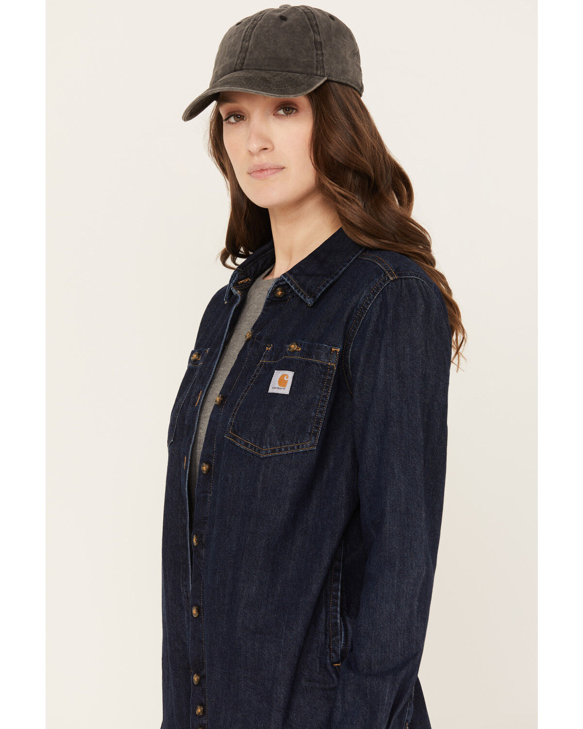 Image #2 - Carhartt Women's Relaxed Fit Midweight Denim Long Sleeve Work Shirt, Blue, hi-res