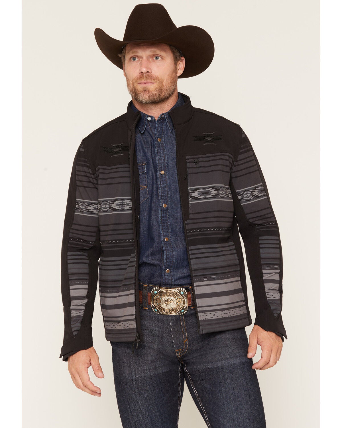 Cody James Men's Arena Serape Southwestern Striped Concealed Carry Softshell Jacket, Caviar, hi-res