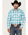 Image #1 - Rough Stock By Panhandle Men's Stretch Ombre Plaid Long Sleeve Pearl Snap Western Shirt , Aqua, hi-res