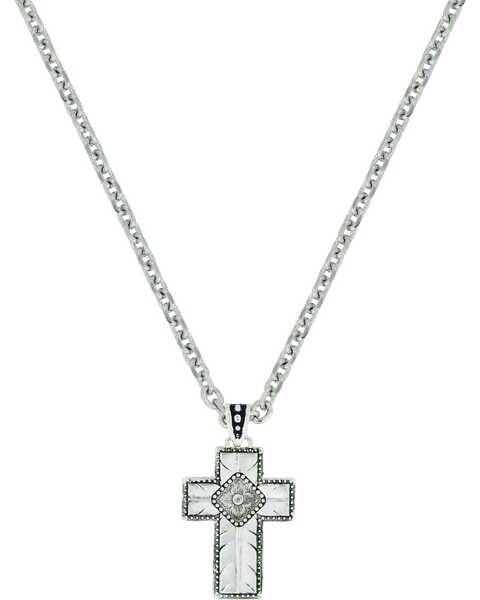 Image #1 - Montana Silversmiths Women's Banded Feathered Cross Necklace , Silver, hi-res
