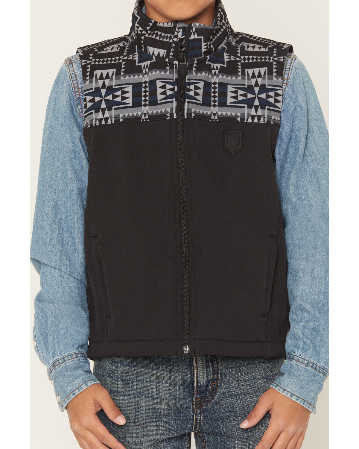 Image #3 - RANK 45® Boy's Cheneka Southwestern Print Softshell Vest, Black, hi-res