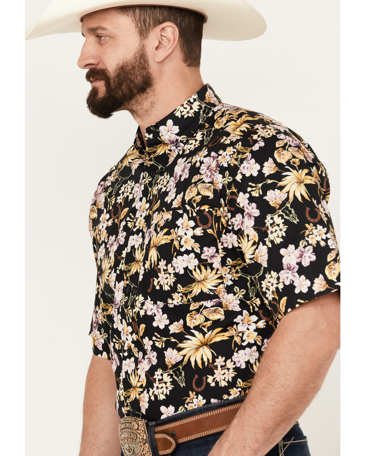 Image #2 - Ariat Men's Dex Classic Fit Floral Print Short Sleeve Button-Down Western Shirt, Black, hi-res