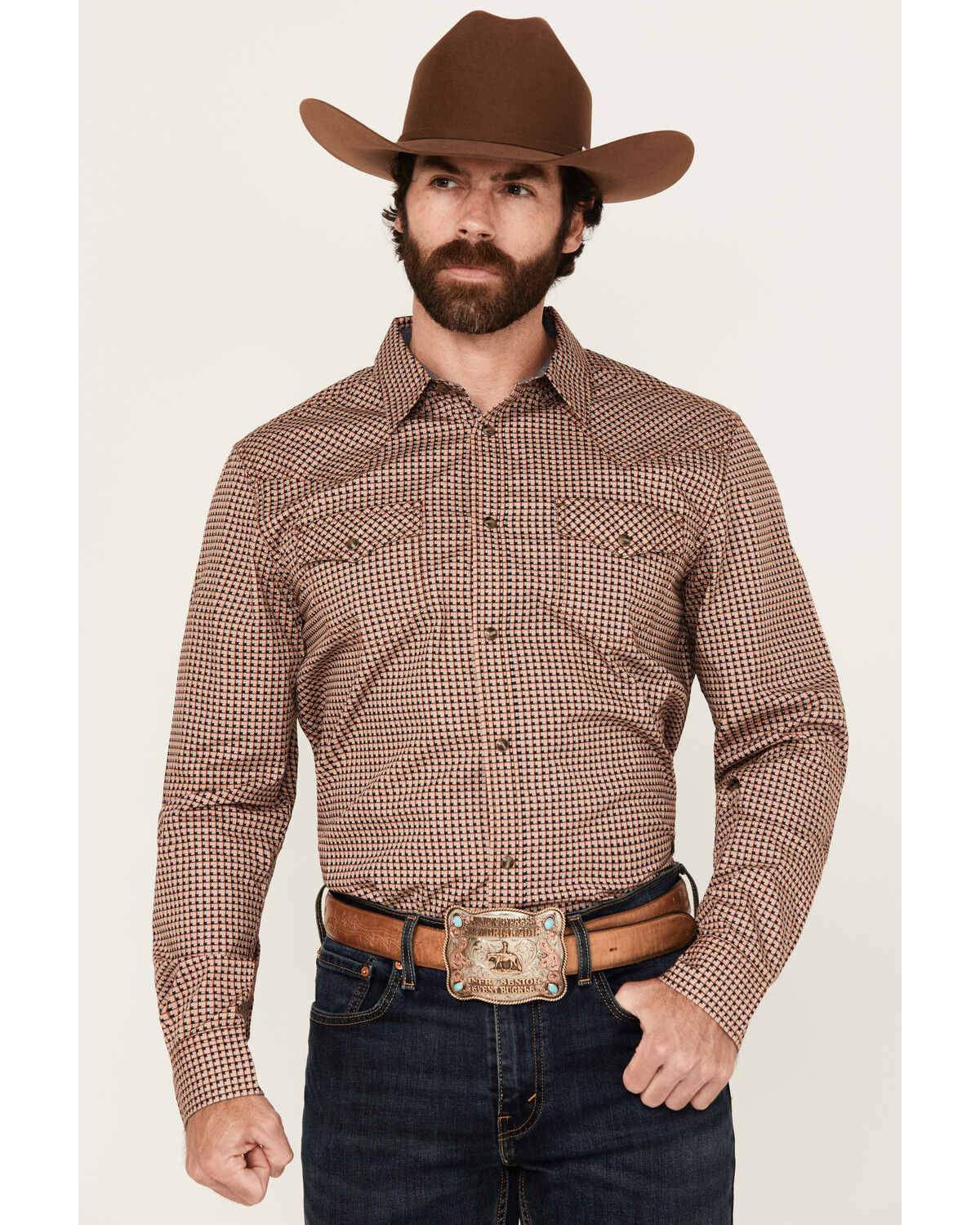 Image #1 - Cody James Men's Ramon Plaid Print Long Sleeve Snap Western Shirt, Brown, hi-res