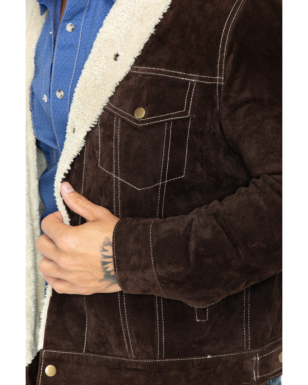 Image #5 - Scully Men's Sherpa Lined Boar Suede Jacket, Chocolate, hi-res