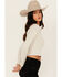 Image #2 - Originality Women's Solid Rib Knit Long Sleeve Cropped Shirt, Cream, hi-res