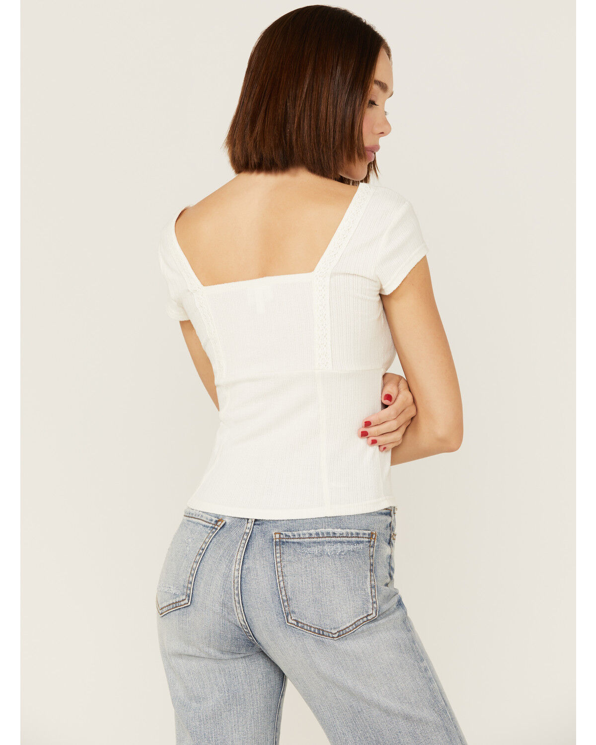 Image #3 - Shyanne Women's Pointelle Square Neck Top, White, hi-res