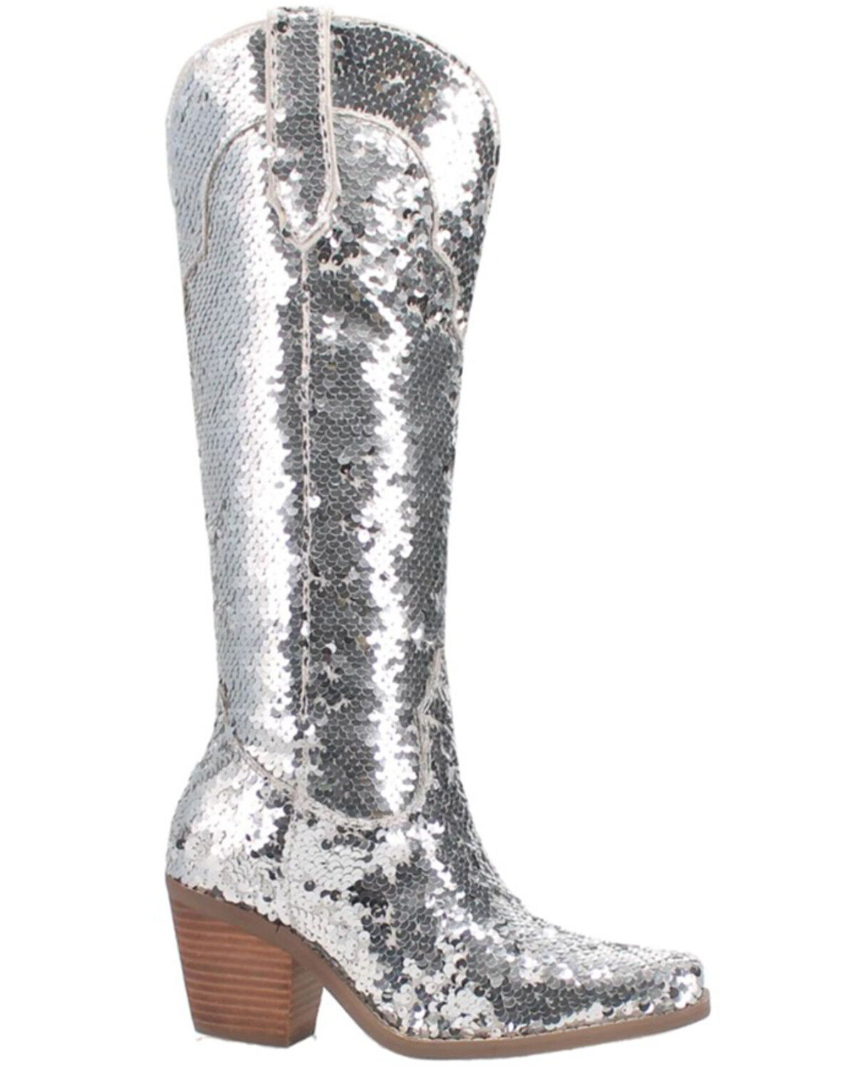 Image #2 - Dingo Women's Sequin Dance Hall Queen Tall Western Boots - Snip Toe, Silver, hi-res