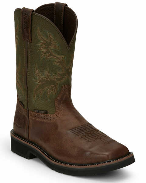 Justin Men's Keavan Waterproof Western Work Boots - Steel Toe, Brown, hi-res