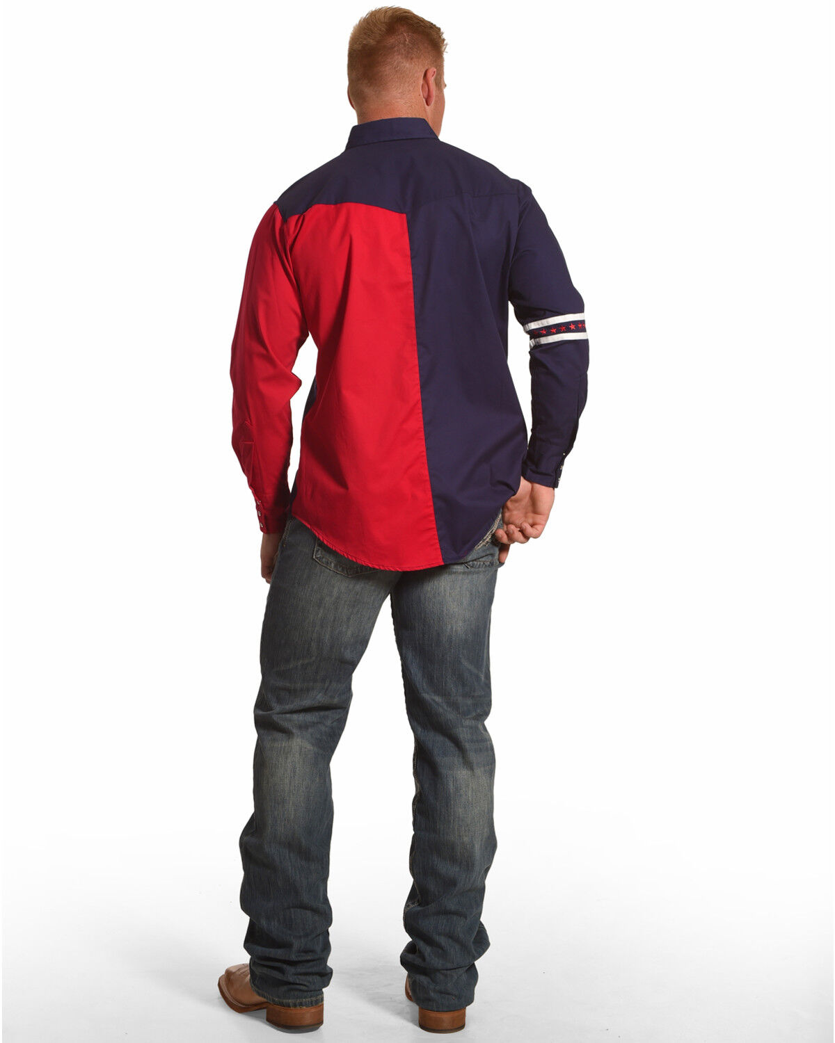 Image #5 - Ely Walker Men's Americana Colorblock Long Sleeve Western Shirt, Blue, hi-res