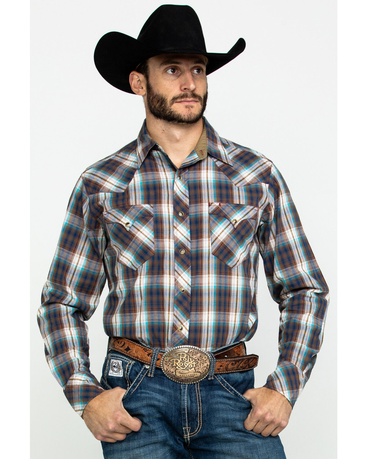 Image #1 - Roper Men's West Made Desert Dobby Plaid Long Sleeve Western Shirt, Multi, hi-res