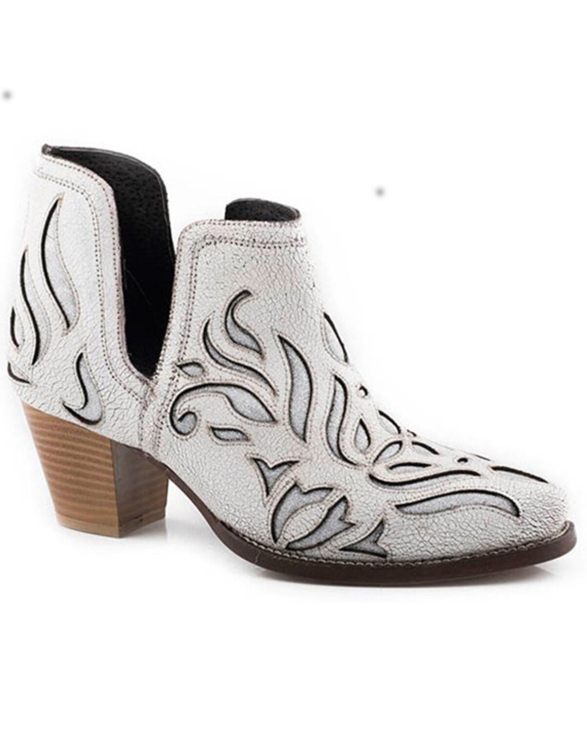 Roper Women's Rowdy Glitz Underlay Western Fashion Booties - Snip Toe, White, hi-res