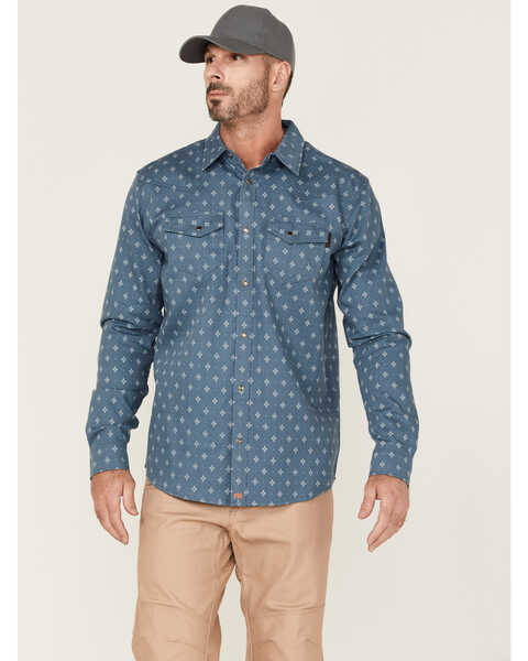 Image #1 - Cody James Men's FR Foulard Print Long Sleeve Pearl Snap Work Shirt , Medium Blue, hi-res