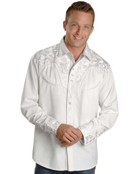 Scully White Floral Embroidery Retro Western Shirt - Big & Tall, White, hi-res