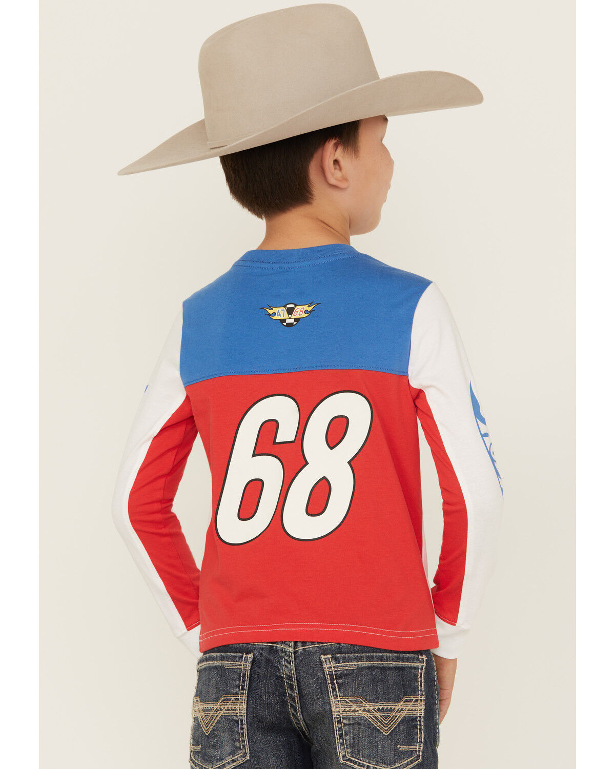 Image #4 - Wrangler® x Hot Wheels™ Boys' Horse Power Colorblock Long Sleeve Graphic T-Shirt, White, hi-res