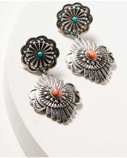 Shyanne Women's Wildflower Bloom Concho Earrings, Silver, hi-res