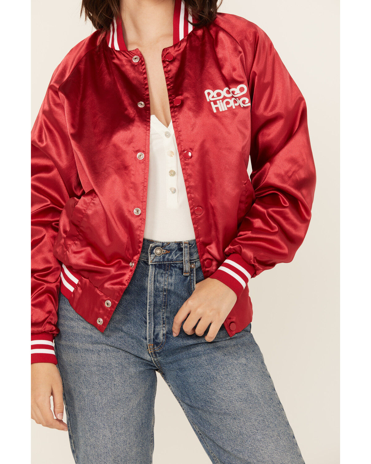 Image #3 - Rodeo Hippie Women's Country Club Bomber Jacket, Red, hi-res