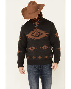 Cinch Men's Charcoal Southwestern Print Sweater-Knit 1/4 Zip-Front Pullover , Charcoal, hi-res