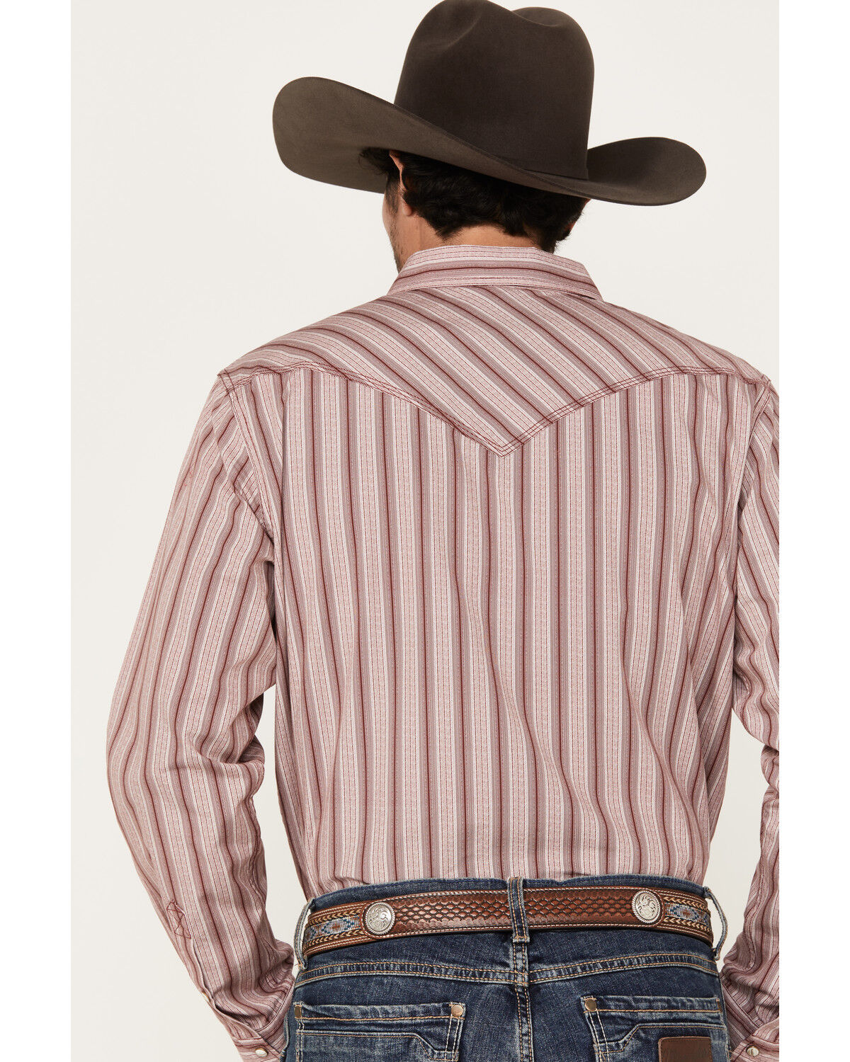 Image #4 - Moonshine Spirit Men's Red Canyon Striped Long Sleeve Pearl Snap Western Shirt, Burgundy, hi-res