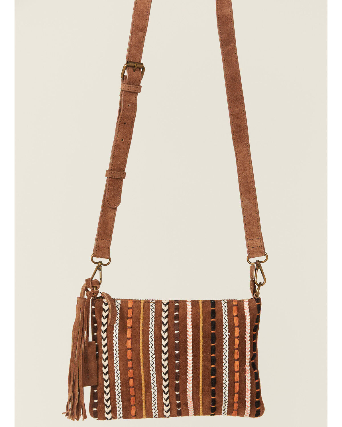 Image #2 - Shyanne Women's Wysteria Suede Woven Striped Crossbody Bag, Brown, hi-res