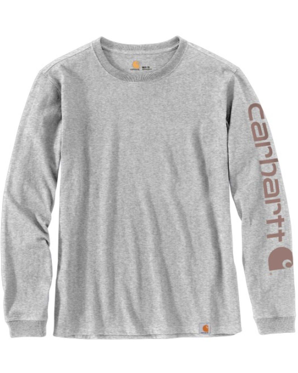 Image #3 - Carhartt Women's Loose Fit Heavyweight Long Sleeve Logo Graphic Work Tee, Heather Grey, hi-res
