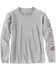 Image #3 - Carhartt Women's Loose Fit Heavyweight Long Sleeve Logo Graphic Work Tee, Heather Grey, hi-res