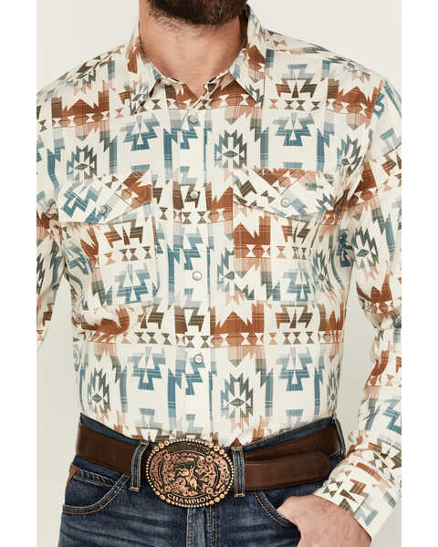 Image #3 - RANK 45® Men's Bucknell Southwestern Print Long Sleeve Pearl Snap Western Shirt , Ivory, hi-res
