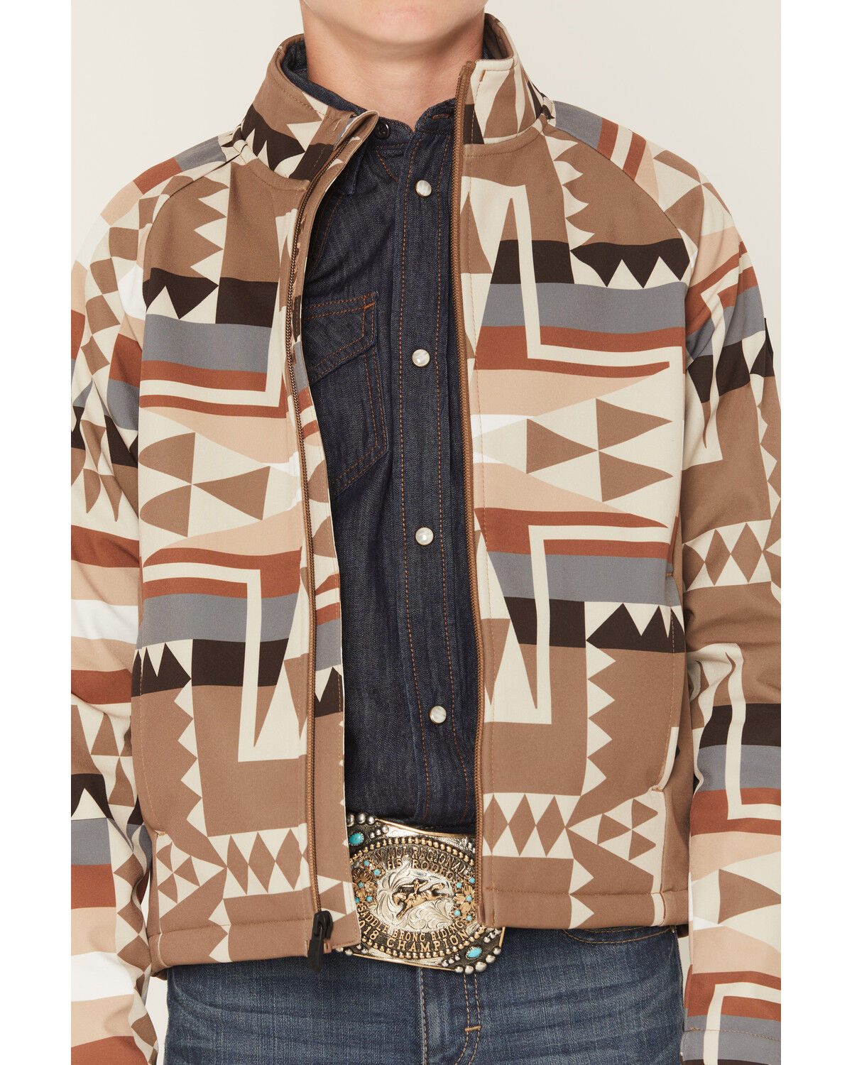 Image #3 - RANK 45® Boys' Cheneka Southwestern Print Softshell Jacket, Tan, hi-res