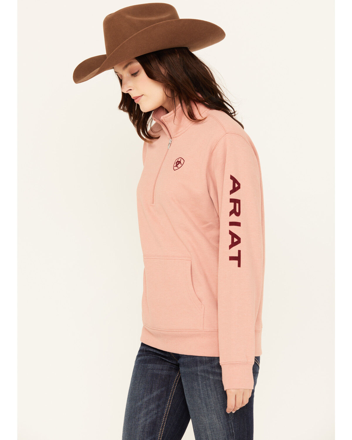Image #2 - Ariat Women's Boot Barn Exclusive Half Zip Logo Pullover, Pink, hi-res