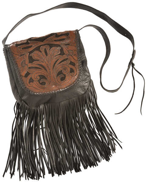 Kobler Leather Black Hand-Tooled Antique Finish Bag, Black, hi-res