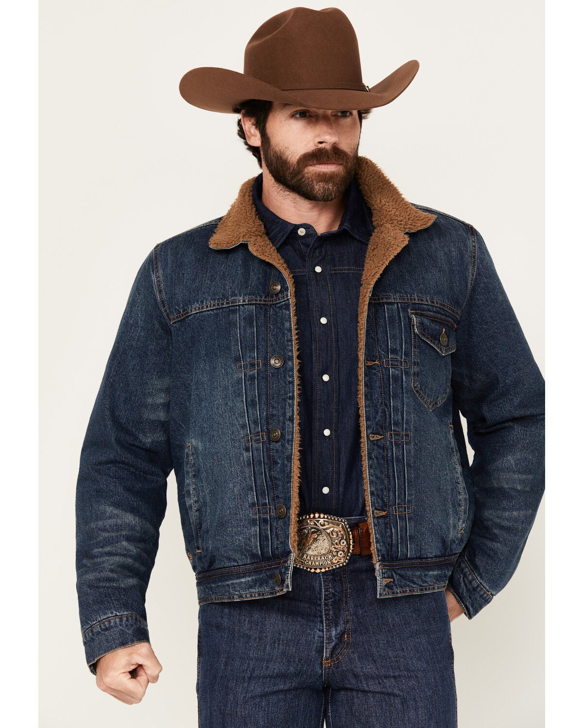 Blue Ranchwear Men's Clay Sherpa Lined Denim Jacket, Indigo, hi-res
