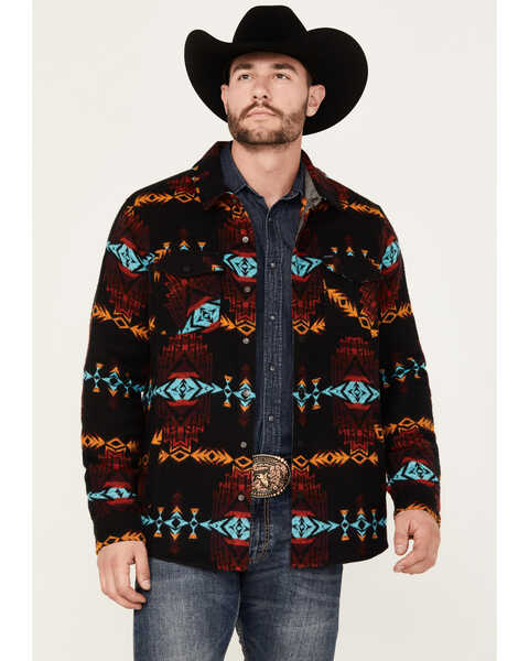 Rock & Roll Denim Men's Southwestern Print Shirt Jacket, Black, hi-res