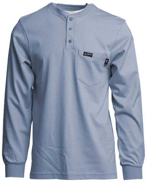 Lapco Men's FR Long Sleeve Button-Down Henley Work Shirt - Big & Tall, Blue, hi-res