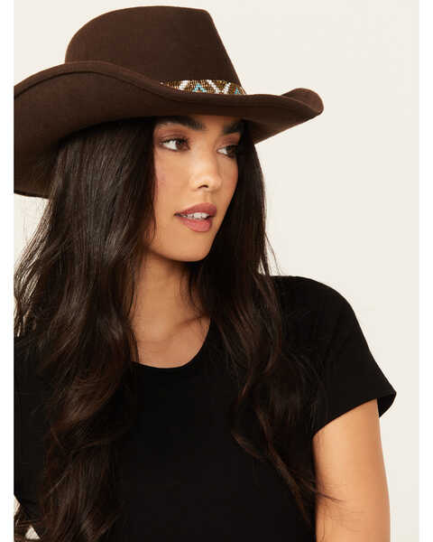 Nikki Beach Women's Big Sky Felt Western Fashion Hat , Brown, hi-res